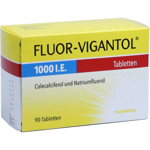 Verpackungsbild(Packshot) von FLUOR VIGANTOL 1.000 I.E. Tabletten