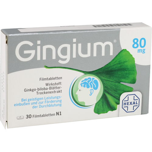 Verpackungsbild(Packshot) von GINGIUM 80 mg Filmtabletten
