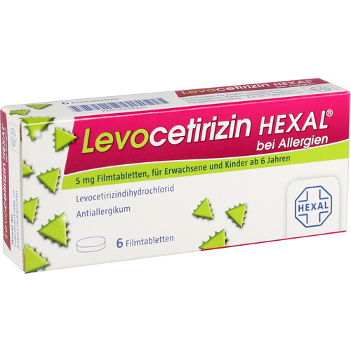 Verpackungsbild(Packshot) von LEVOCETIRIZIN HEXAL bei Allergien 5 mg Filmtabl.