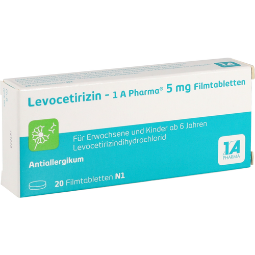 Verpackungsbild(Packshot) von LEVOCETIRIZIN-1A Pharma 5 mg Filmtabletten