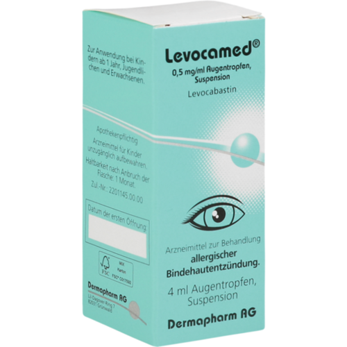 Verpackungsbild(Packshot) von LEVOCAMED 0,5 mg/ml Augentropfen Suspension
