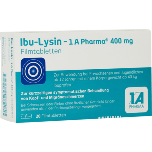 Verpackungsbild(Packshot) von IBU-LYSIN 1A Pharma 400 mg Filmtabletten