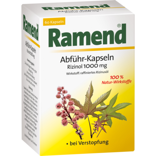 Verpackungsbild(Packshot) von RAMEND Abführ-Kapseln Rizinol 1000 mg Weichkapseln