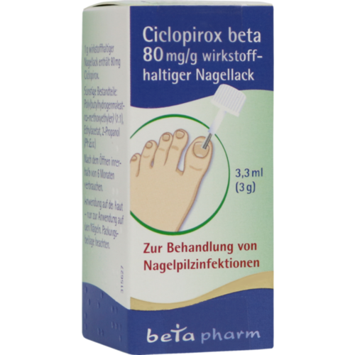 Verpackungsbild(Packshot) von CICLOPIROX beta 80 mg/g wirkstoffhalt.Nagellack