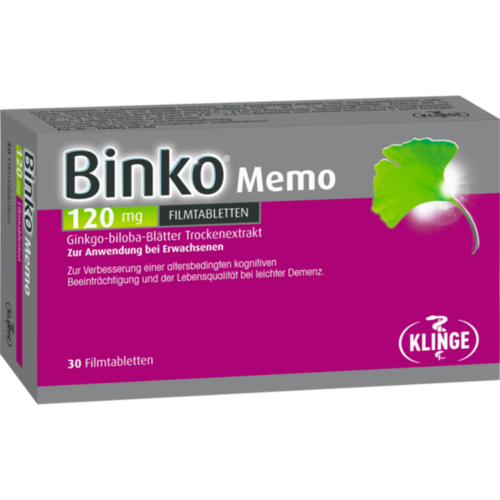 Verpackungsbild(Packshot) von BINKO Memo 120 mg Filmtabletten