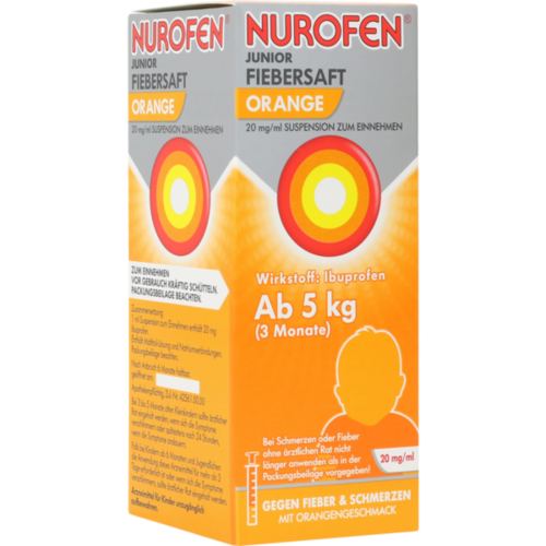 Verpackungsbild(Packshot) von NUROFEN Junior Fiebersaft Orange 20 mg/ml