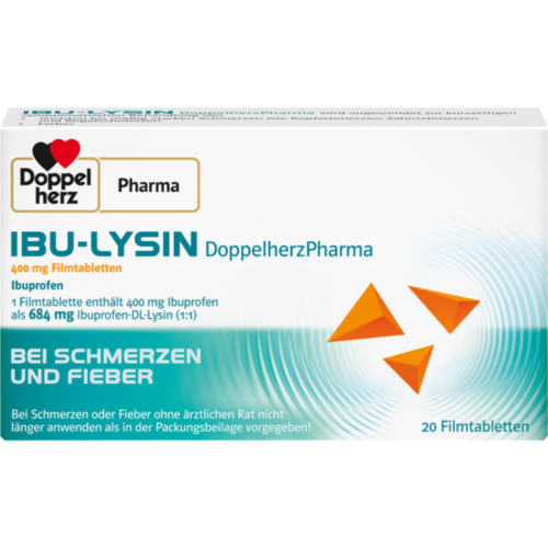 Verpackungsbild(Packshot) von IBU-LYSIN DoppelherzPharma 400 mg Filmtabletten