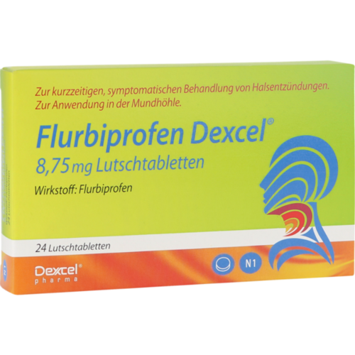 Verpackungsbild(Packshot) von FLURBIPROFEN Dexcel 8,75 mg Lutschtabletten