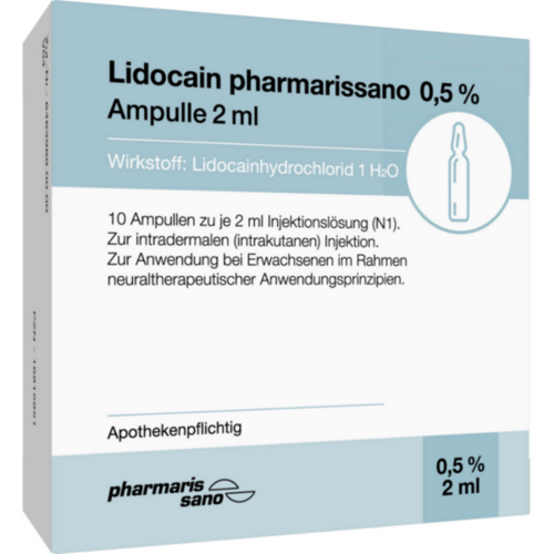Verpackungsbild(Packshot) von LIDOCAIN pharmarissano 0,5% Inj.-Lsg.Ampullen 2 ml