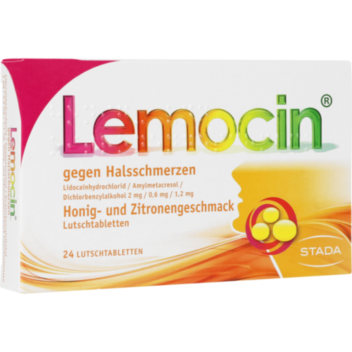 Verpackungsbild(Packshot) von LEMOCIN gegen Halsschmerzen Honig-u.Zitroneng.Lut.
