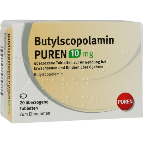 Verpackungsbild(Packshot) von BUTYLSCOPOLAMIN PUREN 10 mg überzogene Tab.