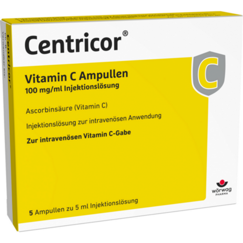 Verpackungsbild(Packshot) von CENTRICOR Vitamin C Ampullen 100 mg/ml Inj.-Lsg.