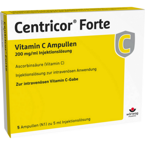 Verpackungsbild(Packshot) von CENTRICOR Forte Vitamin C Amp. 200 mg/ml Inj.-Lsg.