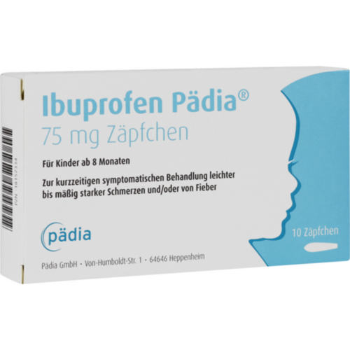 Verpackungsbild(Packshot) von IBUPROFEN Pädia 75 mg Zäpfchen