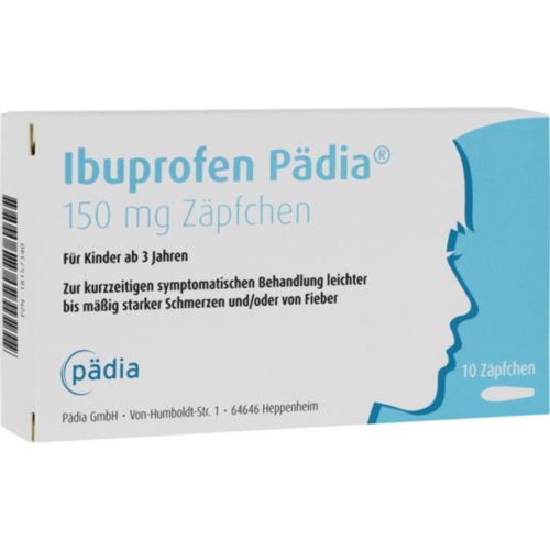 Verpackungsbild(Packshot) von IBUPROFEN Pädia 150 mg Zäpfchen