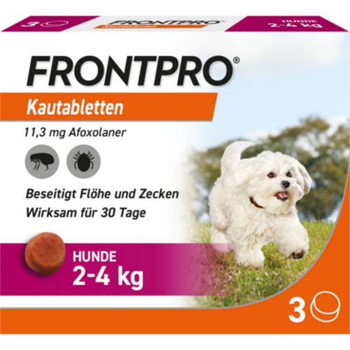 Verpackungsbild(Packshot) von FRONTPRO 11 mg Kautabletten f.Hunde 2-4 kg