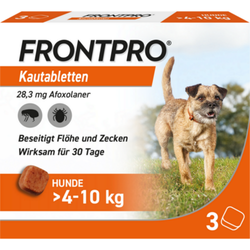 Verpackungsbild(Packshot) von FRONTPRO 28 mg Kautabletten f.Hunde >4-10 kg
