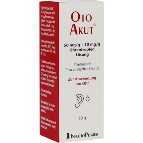 Verpackungsbild(Packshot) von OTOAKUT 50 mg/g + 10 mg/g Ohrentropfen Lösung