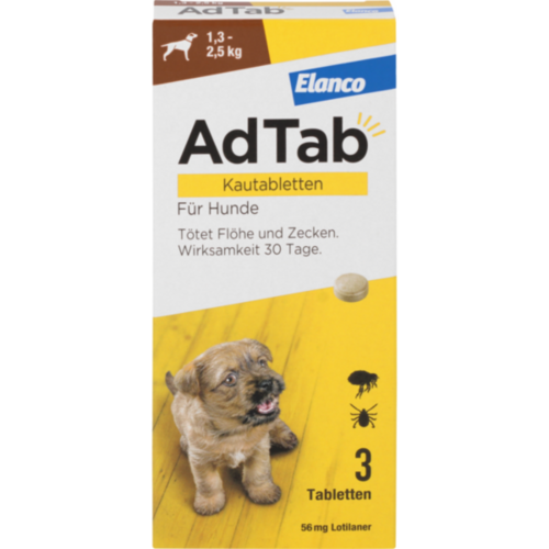 Verpackungsbild(Packshot) von ADTAB 56 mg Kautabletten für Hunde 1,3-2,5 kg