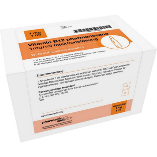 Verpackungsbild(Packshot) von VITAMIN B12 PHARMARISSANO 1 mg/ml Inj.-Lsg.Amp.