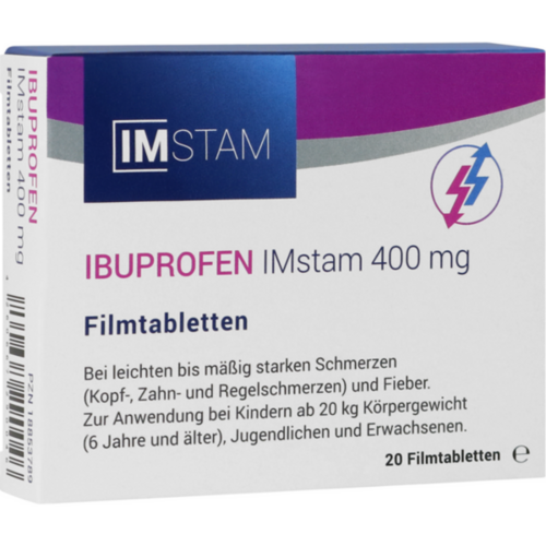 Verpackungsbild(Packshot) von IBUPROFEN IMstam 400 mg Filmtabletten