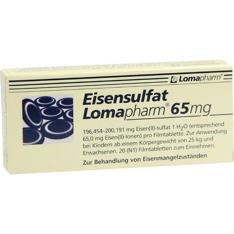 EISENSULFAT Lomapharm 65 mg überzogene Tab. 20 St