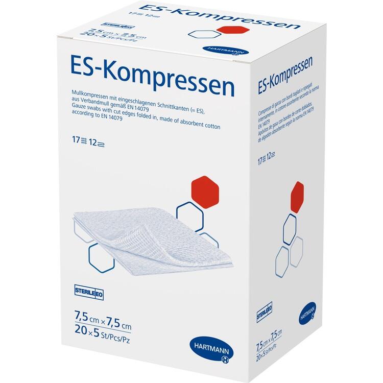 ES-KOMPRESSEN steril 7,5x7,5 cm 12fach Großpackung 20X5 St