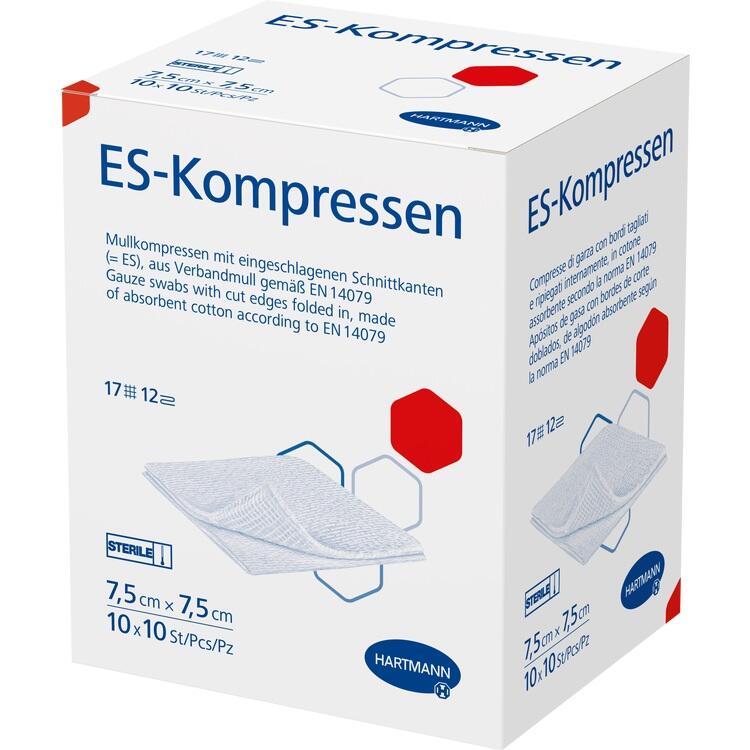 ES-KOMPRESSEN steril 7,5x7,5 cm 12fach Großpackung 10X10 St