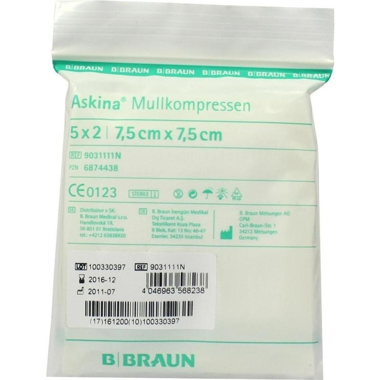 ASKINA Mullkompressen 7,5x7,5 cm steril 5X2 St