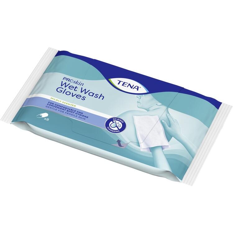 TENA WET Wash Glove parfümiert 15x23 cm blau 8 St