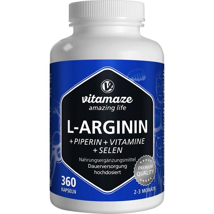 L-ARGININ 750 mg hochd.+Piperin+Vitamine Kapseln 360 St