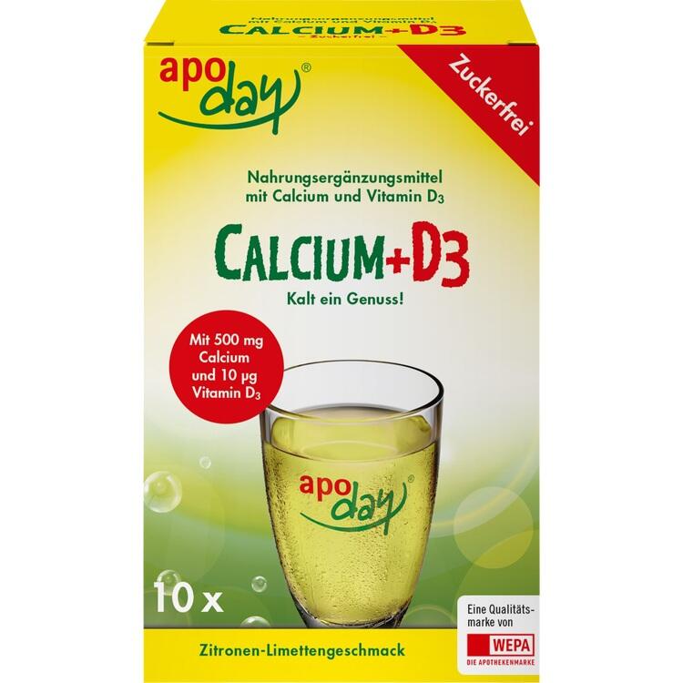 APODAY Calcium+D3 Zitrone-Limette zuckerfrei Pulv. 10X5 g