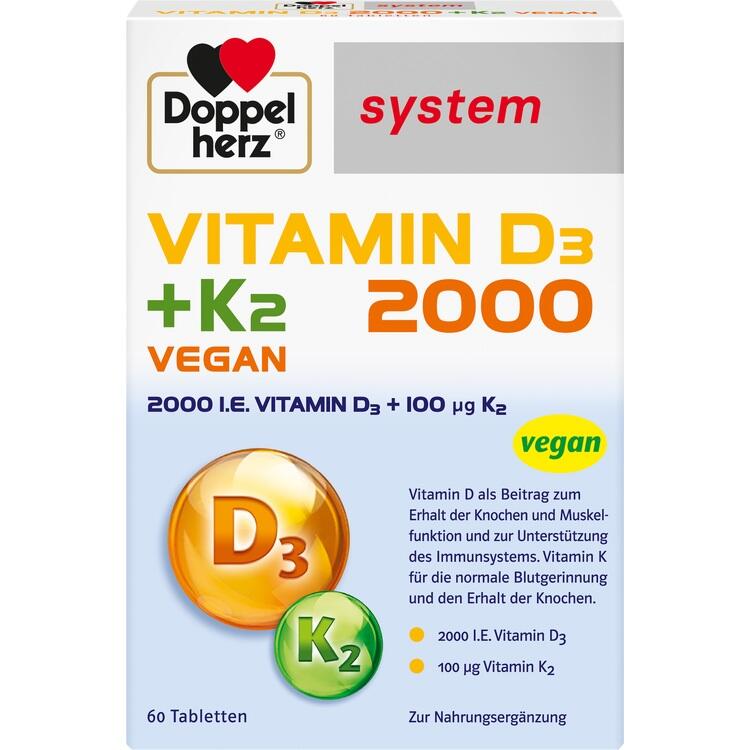 DOPPELHERZ Vitamin D3 2000+K2 system Tabletten 60 St