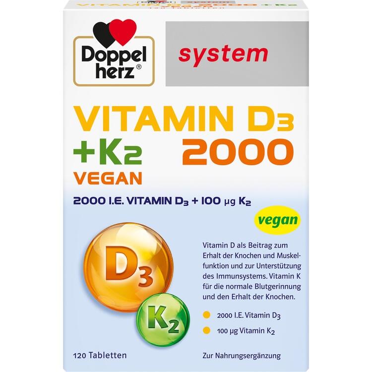 DOPPELHERZ Vitamin D3 2000+K2 system Tabletten 120 St